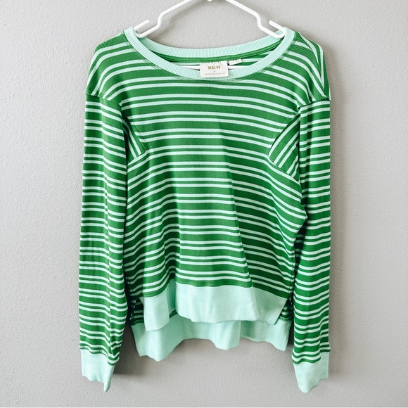 Anthropologie Tops - Maeve by Anthropologie Mint Blue & Green High/Low Striped Blouse Size Medium